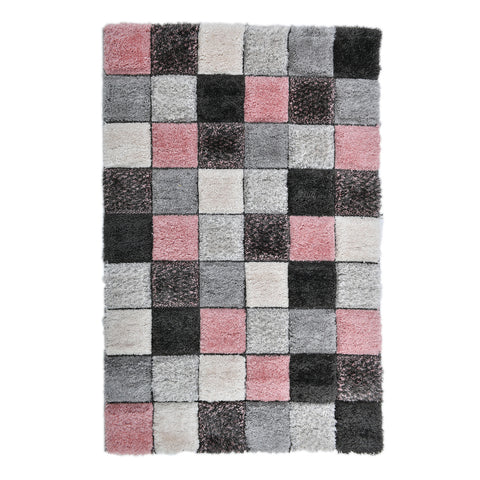 Home Republic Blocks Shaggy 5cm Pile Geometric Blocks Floor Rug - Pink