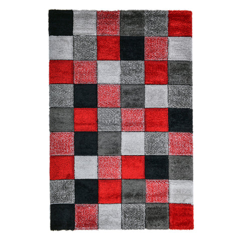 Home Republic Blocks Shaggy 5cm Pile Geometric Blocks Floor Rug - Red