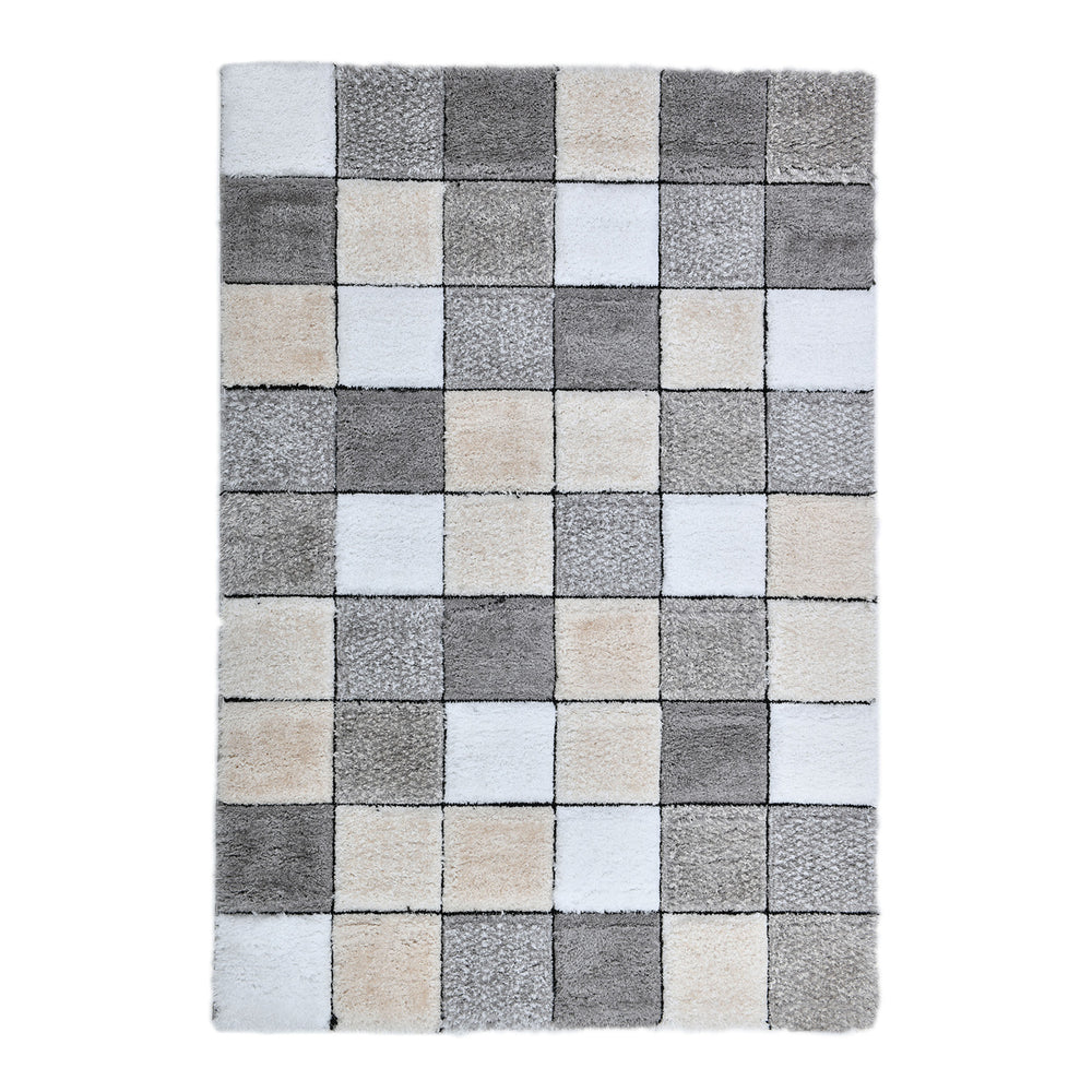 Home Republic Blocks Shaggy 5cm Pile Geometric Blocks Floor Rug - Natural