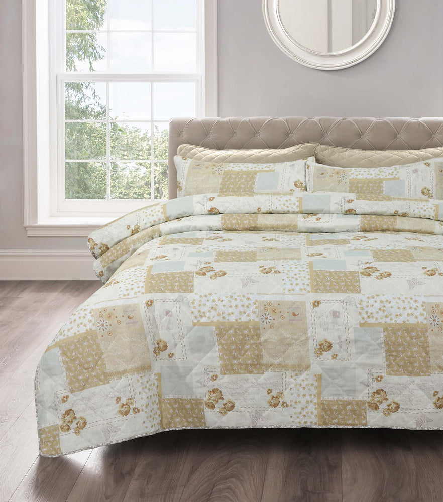 Velosso Maya Floral Natural Quilted Bedspread Set