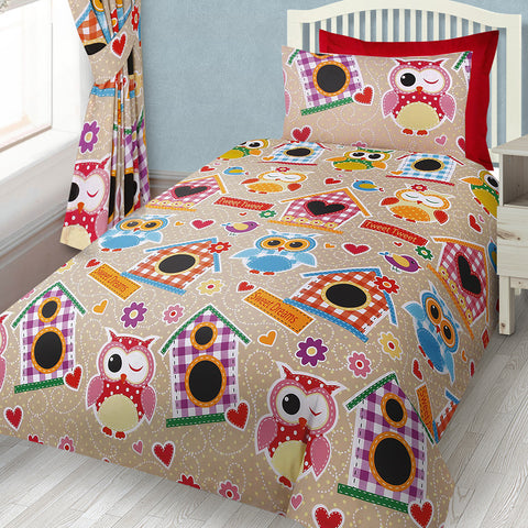 Velosso Childrens Multi Owl Duvet Cover & Pillowcase Set