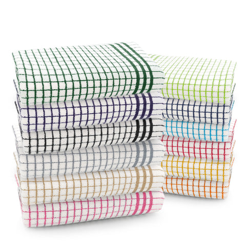 Shaws Large Woven Assorted Colour Checked Tea Towels (Pack of 12)