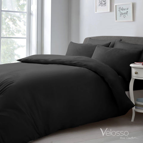 Velosso Super Soft Plain Microfibre Black Duvet Cover & Pillowcase Set