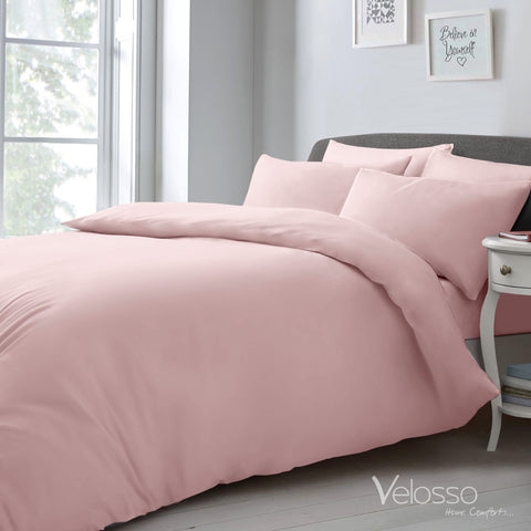 Velosso Super Soft Plain Microfibre Pink Duvet Cover & Pillowcase Set