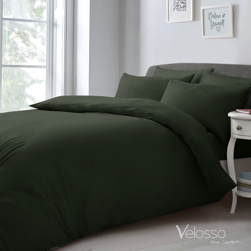 Velosso Super Soft Plain Microfibre Olive Duvet Cover & Pillowcase Set