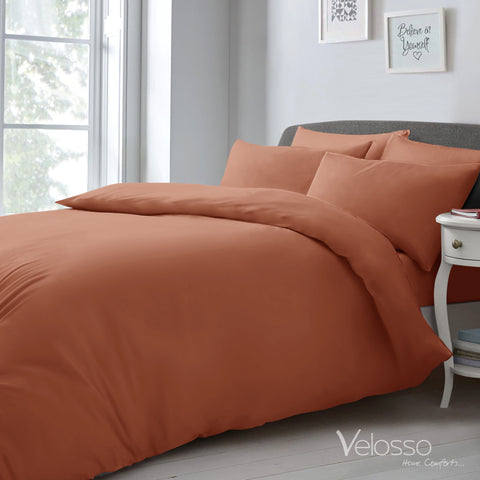 Velosso Super Soft Plain Microfibre Orange Duvet Cover & Pillowcase Set