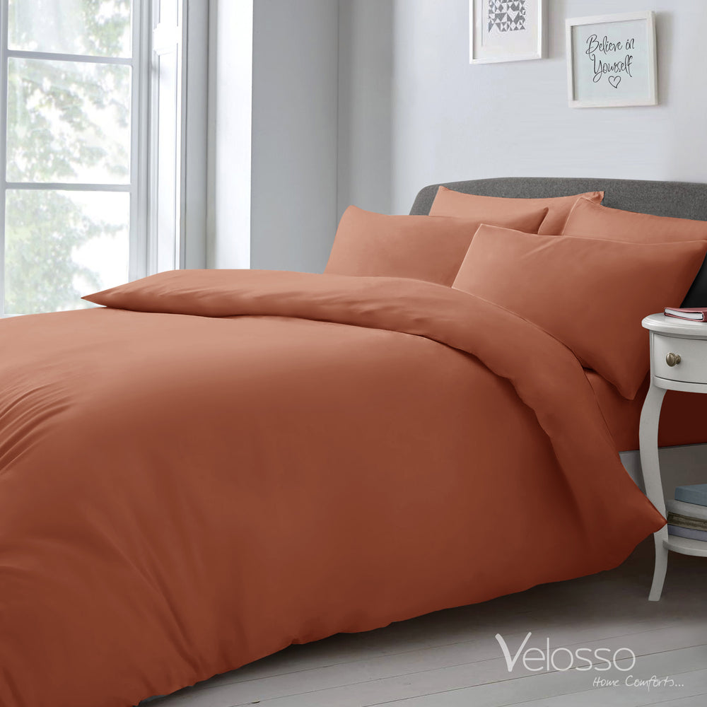 Velosso Super Soft Plain Microfibre Orange Duvet Cover & Pillowcase Set