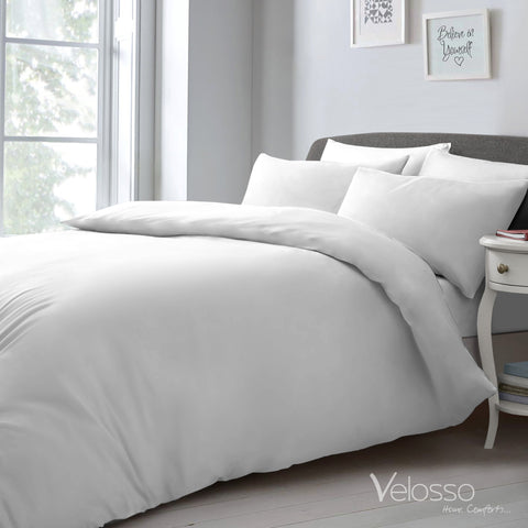 Velosso Super Soft Plain Microfibre White Duvet Cover & Pillowcase Set