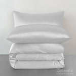 Velosso Satin Reversible White Duvet Cover, Pillowcase & Fitted Sheet Set