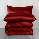 Velosso Satin Red Reversible Duvet Cover Pillowcase & Fitted Sheet 6 Piece Bedding Set
