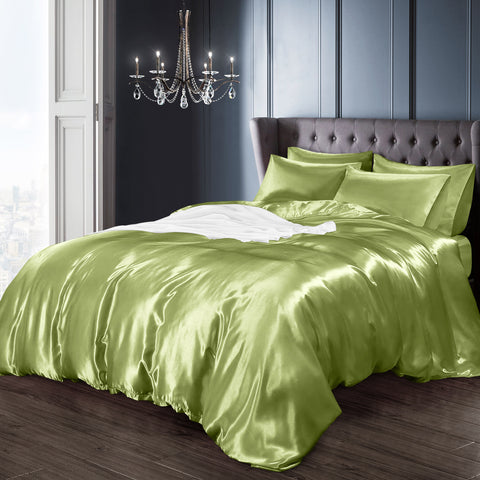 Velosso Satin Reversible Green Duvet Cover, Pillowcase & Fitted Sheet Set