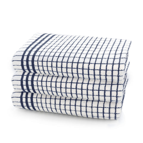 Shaws Large Woven Navy Blue Checked Tea Towel