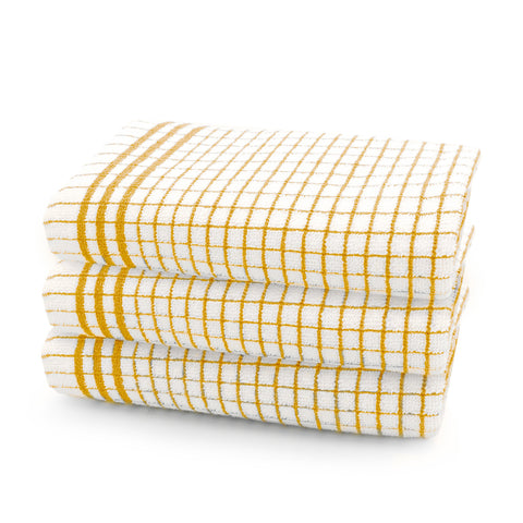 Shaws Large Woven Ochre Yellow Checked Tea Towel