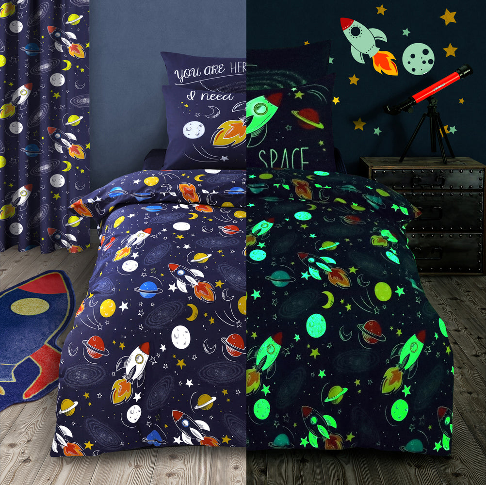 Velosso Space Glow in the Dark Duvet Cover & Pillowcase Set