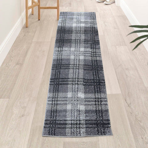 Home Republic Tartan Check Charcoal Floor Runner