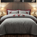Velosso Stag Check Silver Teddy Fleece Duvet Cover & Pillowcase Set