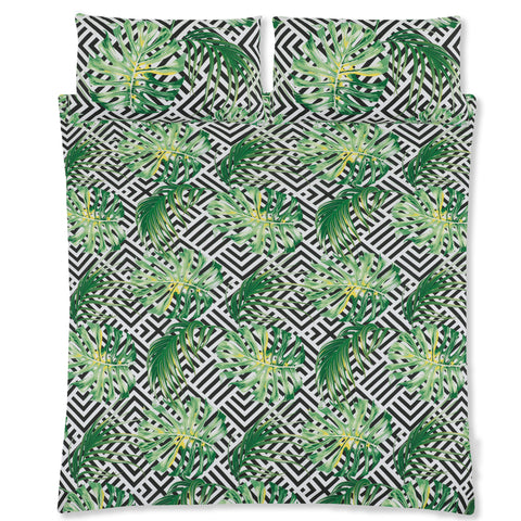 Velosso Ethnic Aztec Monochrome Tropical Leaves Duvet Cover & Pillowcase Set