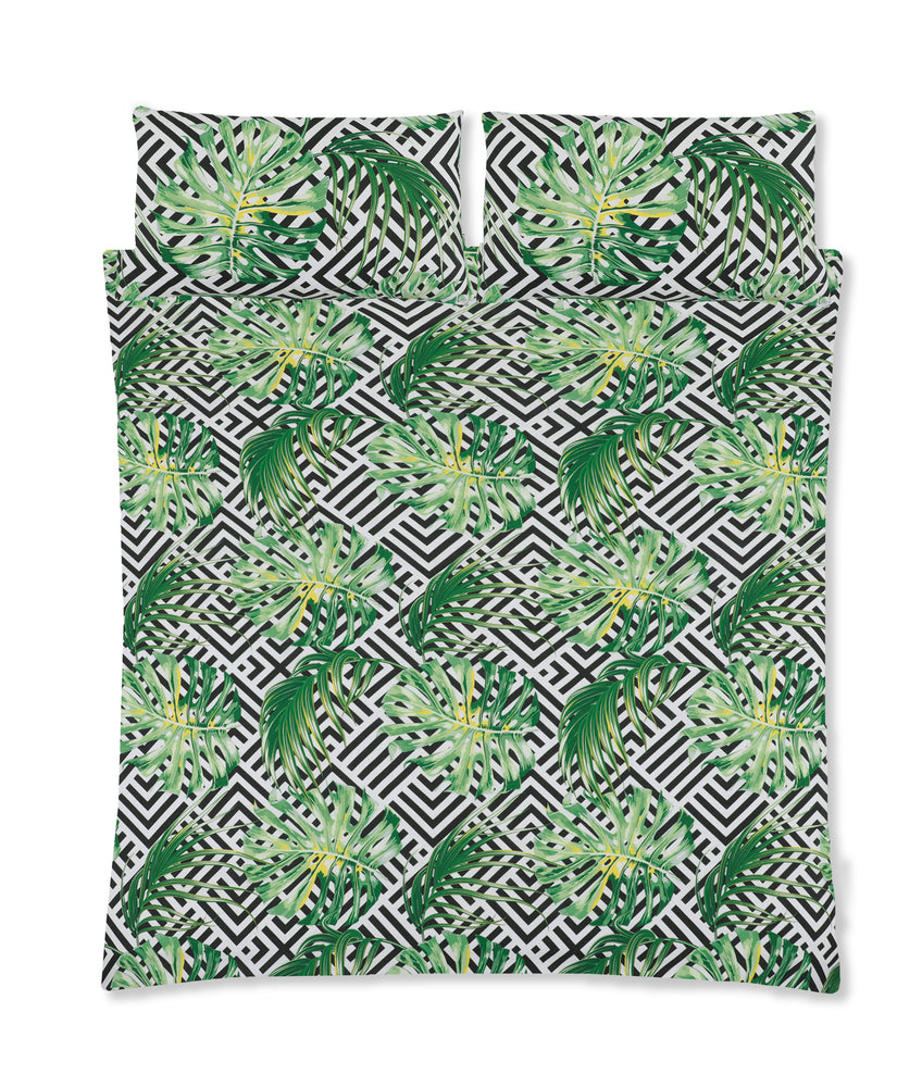 Velosso Ethnic Aztec Monochrome Tropical Leaves Duvet Cover & Pillowcase Set