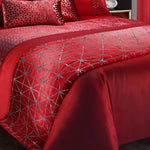Intimates Vera Red Faux Silk Crushed Velvet Geometric Duvet Cover & Pillowcase Set - Super King