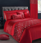 Intimates Vera Red Faux Silk Crushed Velvet Geometric Duvet Cover & Pillowcase Set - Super King