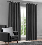 Velosso Waffle Weave Charcoal Grey Total Blackout Jacquard Eyelet Header Curtains