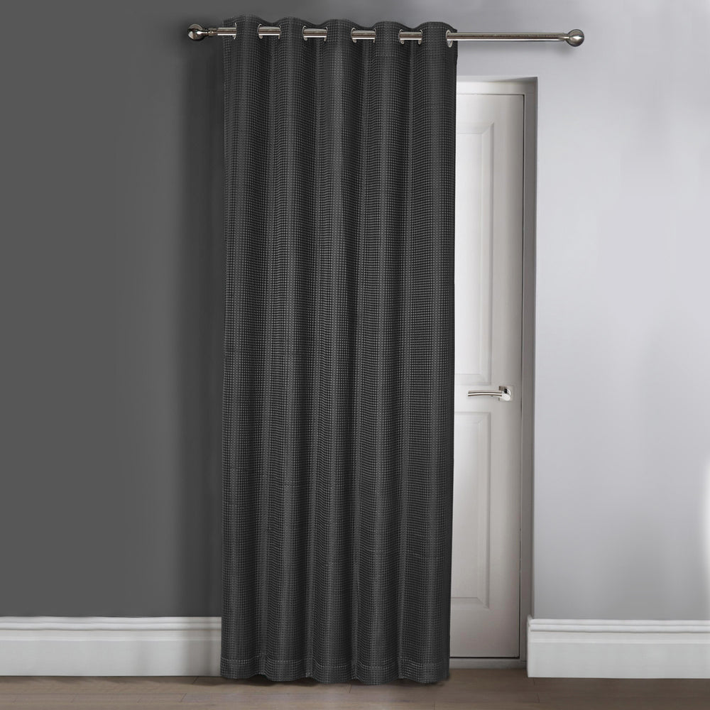 Velosso Waffle Jacquard Charcoal Grey Total Blackout Door Curtain Panel