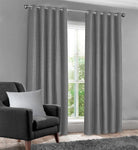 Velosso Waffle Weave Silver Total Blackout Jacquard Eyelet Header Curtains