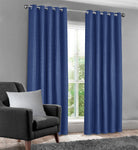 Velosso Waffle Weave Navy Blue Total Blackout Jacquard Eyelet Header Curtains