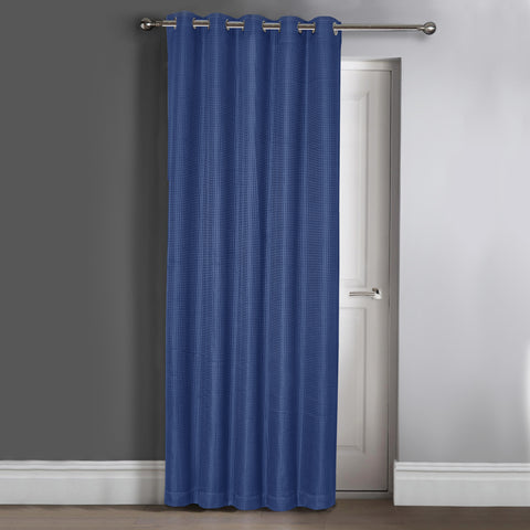 Velosso Waffle Jacquard Navy Total Blackout Door Curtain Panel