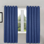 Velosso Waffle Weave Navy Blue Total Blackout Jacquard Eyelet Header Curtains
