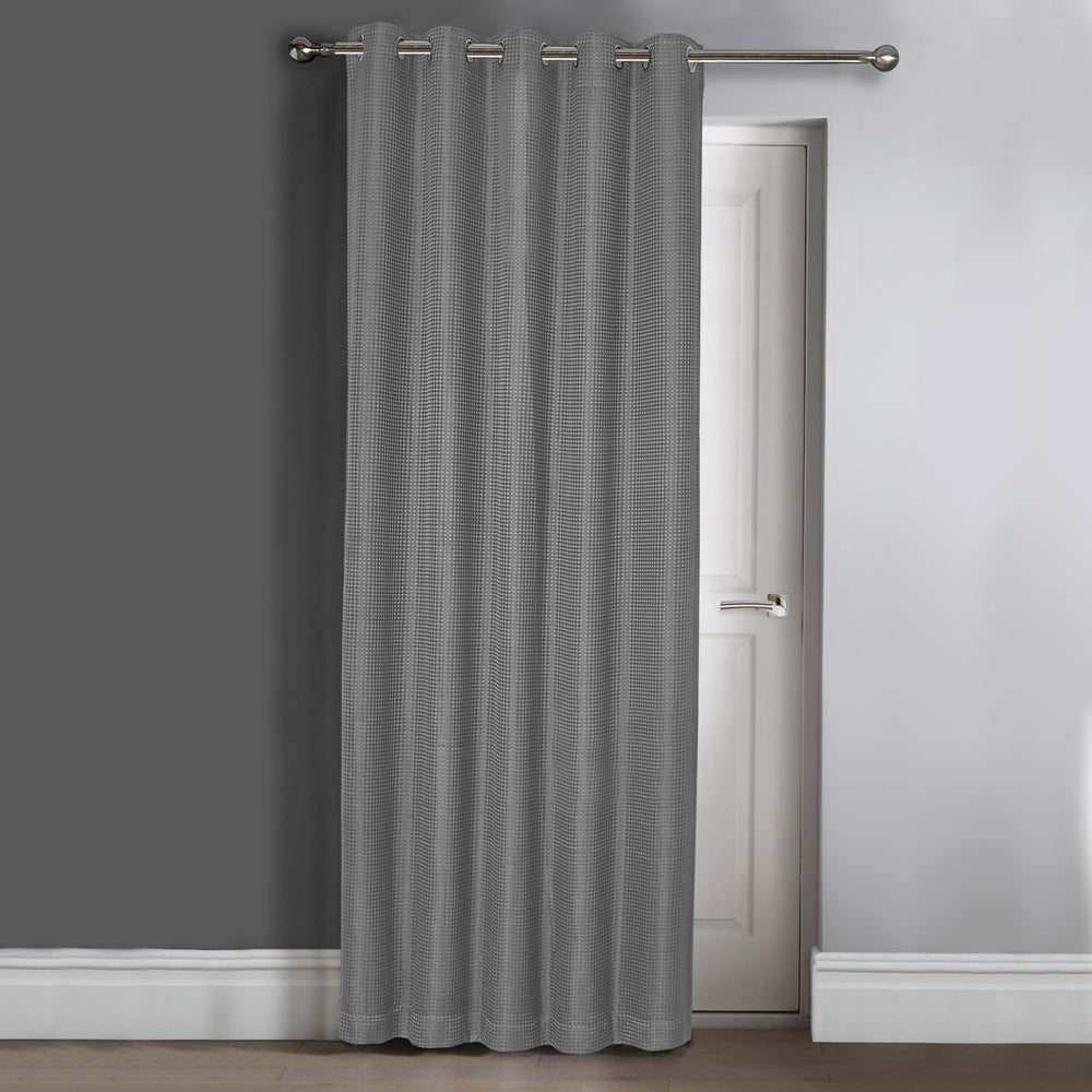 Velosso Waffle Jacquard Silver Grey Total Blackout Door Curtain Panel