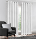 Velosso Waffle Weave White Total Blackout Jacquard Eyelet Header Curtains