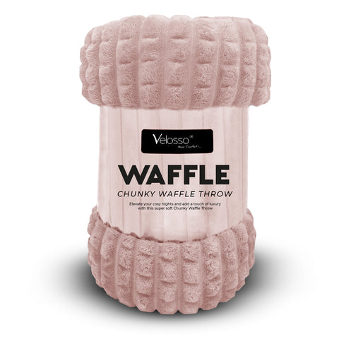 Velosso Super Chunky Waffle Plush Soft Blanket - Blush Pink