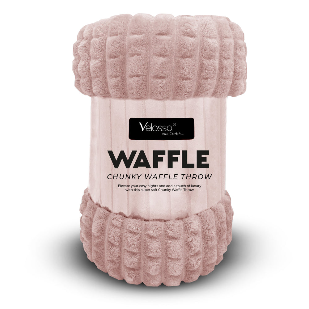 Velosso Super Chunky Waffle Plush Soft Blanket - Blush Pink