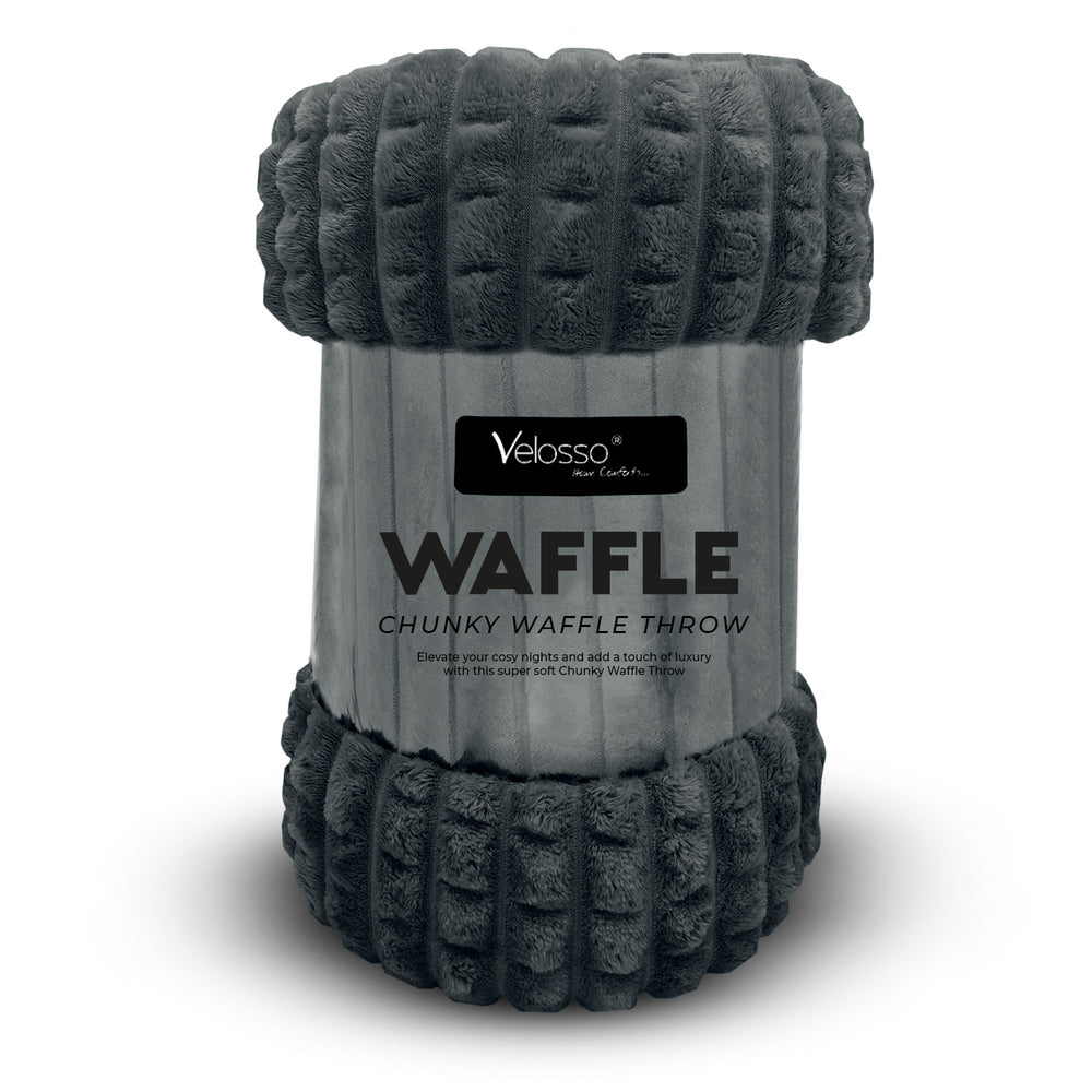 Velosso Super Chunky Waffle Plush Soft Blanket - Charcoal