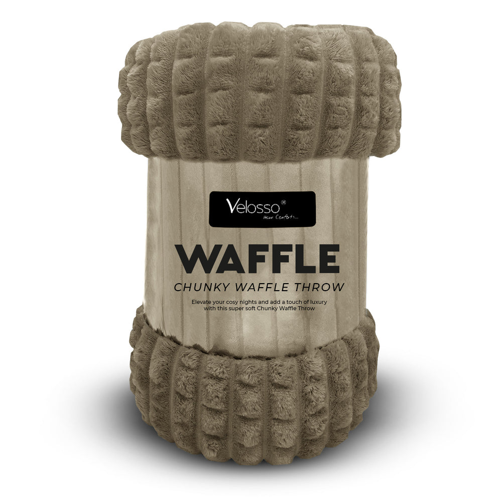 Velosso Super Chunky Waffle Plush Soft Blanket - Mink