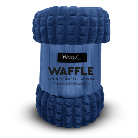 Velosso Super Chunky Waffle Plush Soft Blanket - Navy