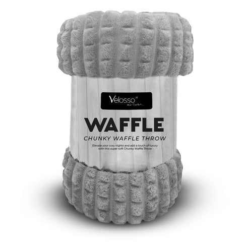 Velosso Super Chunky Waffle Plush Soft Blanket - Silver