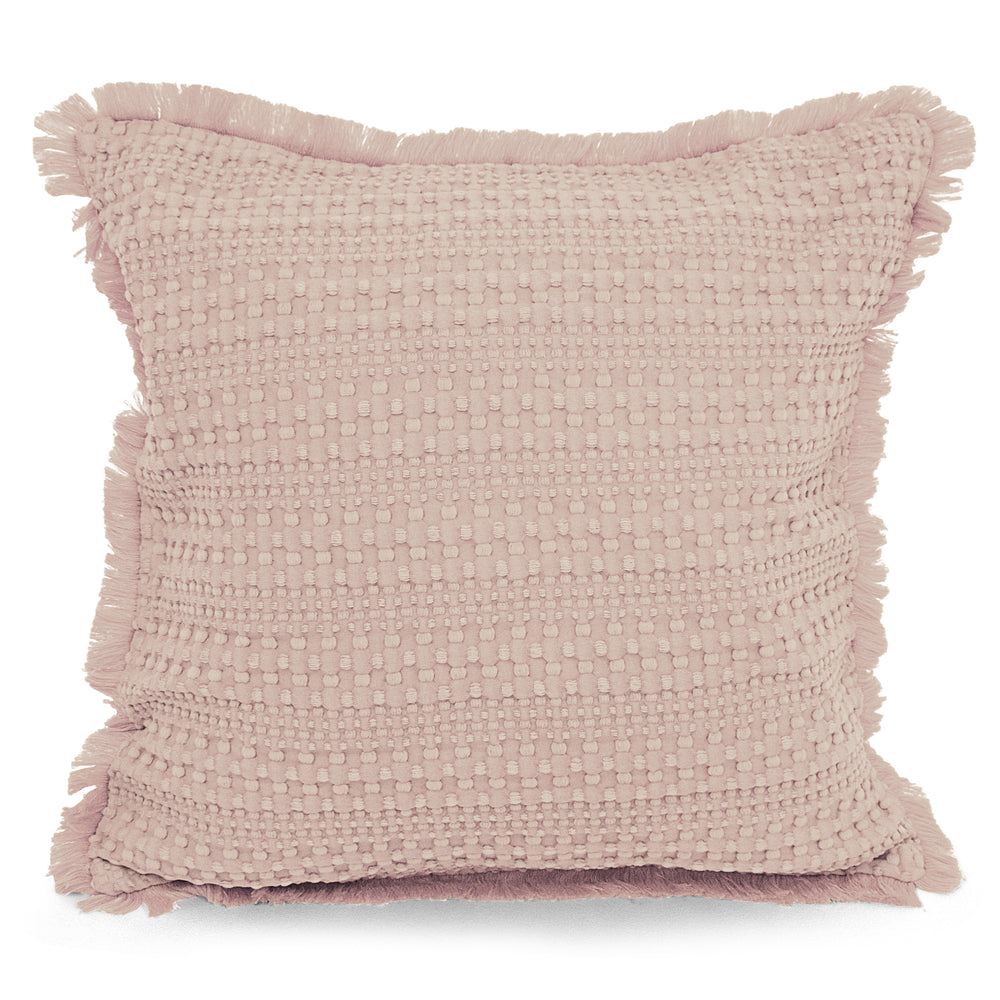 Velosso Luxury Waffle Fringed Shabby Chic 43cm x 43cm Cushion Cover - Pink