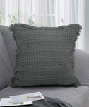 Velosso Luxury Waffle Fringed Shabby Chic 43cm x 43cm Cushion Cover - Charcoal