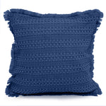 Velosso Luxury Waffle Fringed Shabby Chic 43cm x 43cm Cushion Cover - Navy