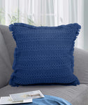 Velosso Luxury Waffle Fringed Shabby Chic 43cm x 43cm Cushion Cover - Navy