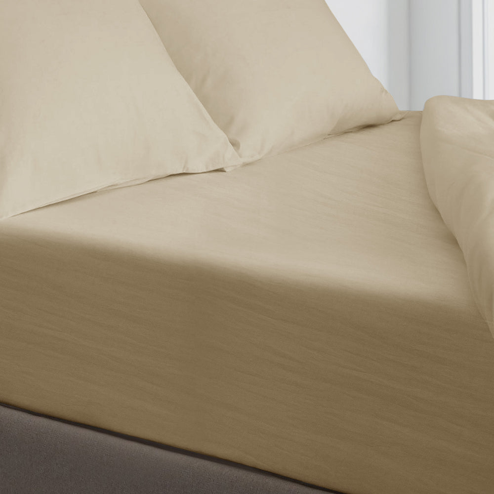 Velosso Washed Linen Look Fitted Sheet - Beige