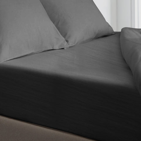 Velosso Washed Linen Look Fitted Sheet - Charcoal