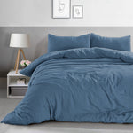 Velosso Washed Linen Look Denim Blue Duvet Cover & Pillowcase Set