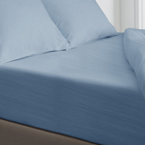 Velosso Washed Linen Look Fitted Sheet - Blue
