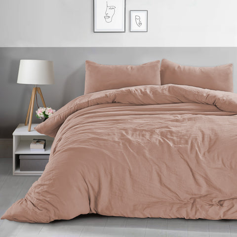 Velosso Washed Linen Look Pink Duvet Cover & Pillowcase Set