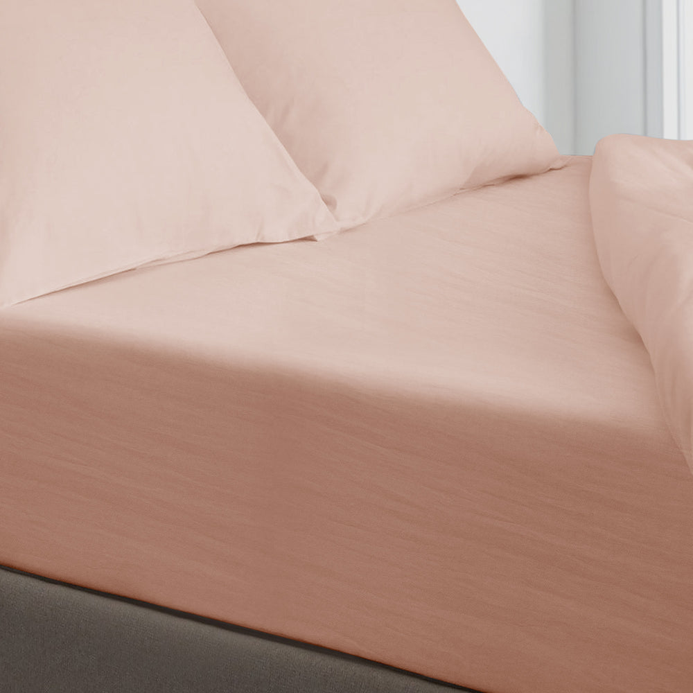 Velosso Washed Linen Look Fitted Sheet - Pink
