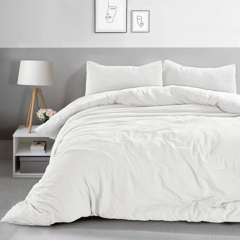 Velosso Washed Linen Look White Duvet Cover & Pillowcase Set