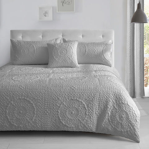 Velosso Winchester Pinsonic Quilted Duvet Cover & Pillowcase Set - Grey